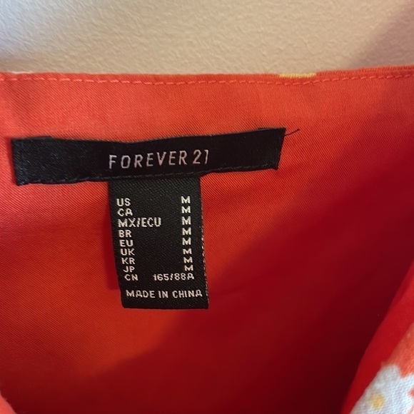 F21 Ditsy Floral Baby Doll Linen Medium Orange Yellow Retro Tank Shift Button - Picture 5 of 13